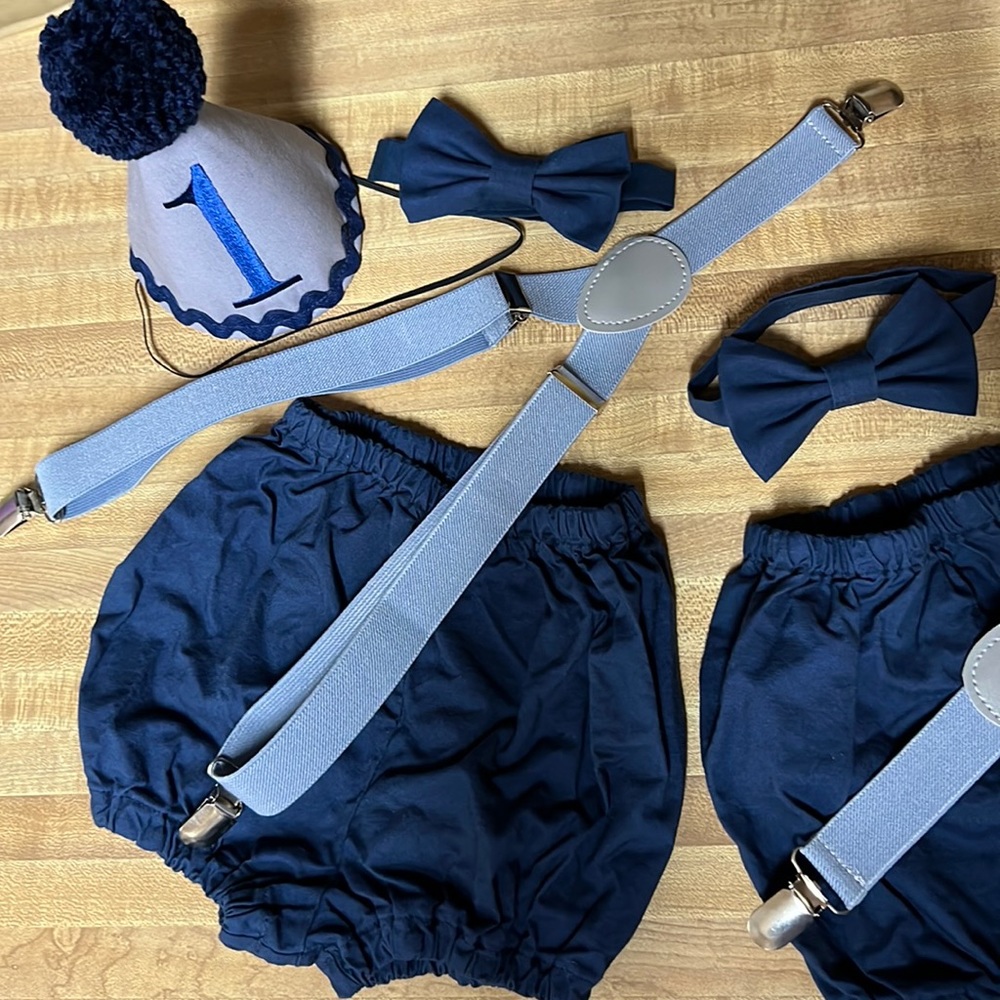 Baby boy smash cake suspenders outfit